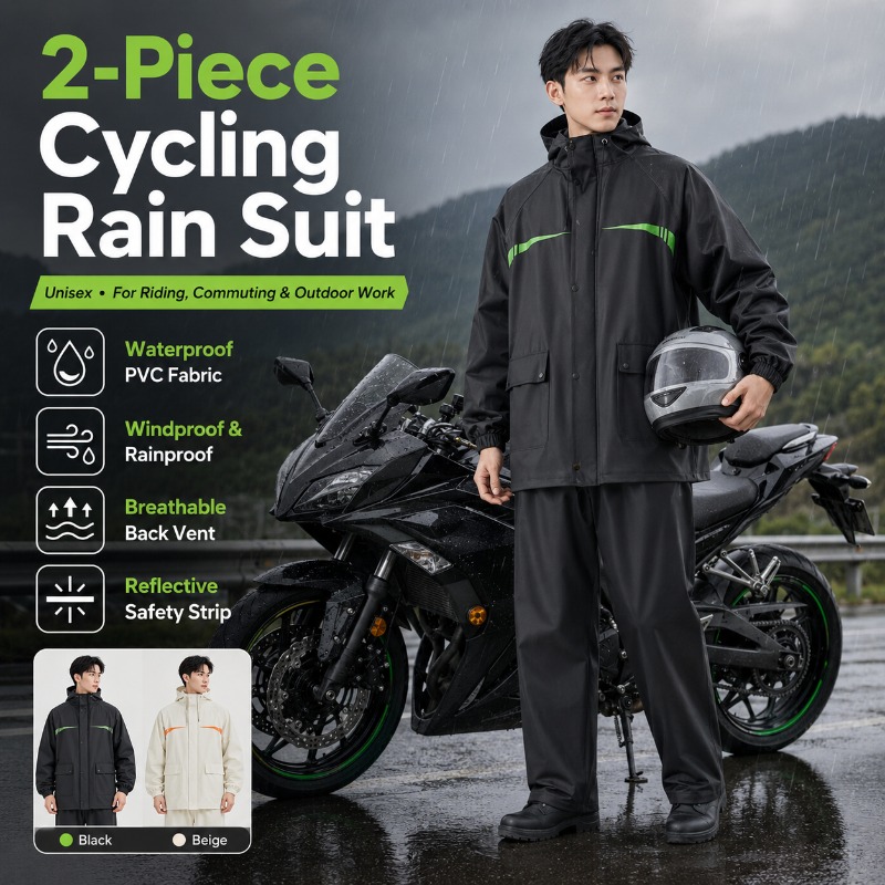 Cycling Commuter Rain Jacket - Unisex 2-teiliger wasserdichter Fahrrad-Regenanzug – Jacke